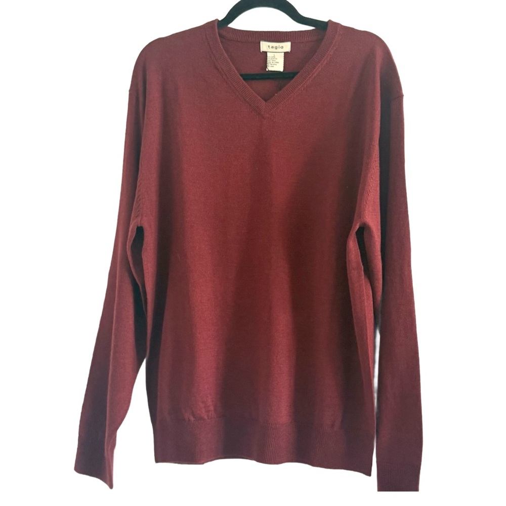 🌼 Tagio Brown Burgundy Wool Blend V-Neck Sweater